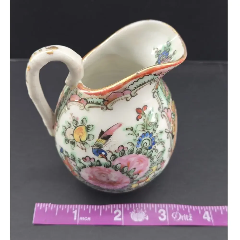 Vtg Chinese Export Famille Rose Medallion Porcelain Hand Painted Creamer Pitcher